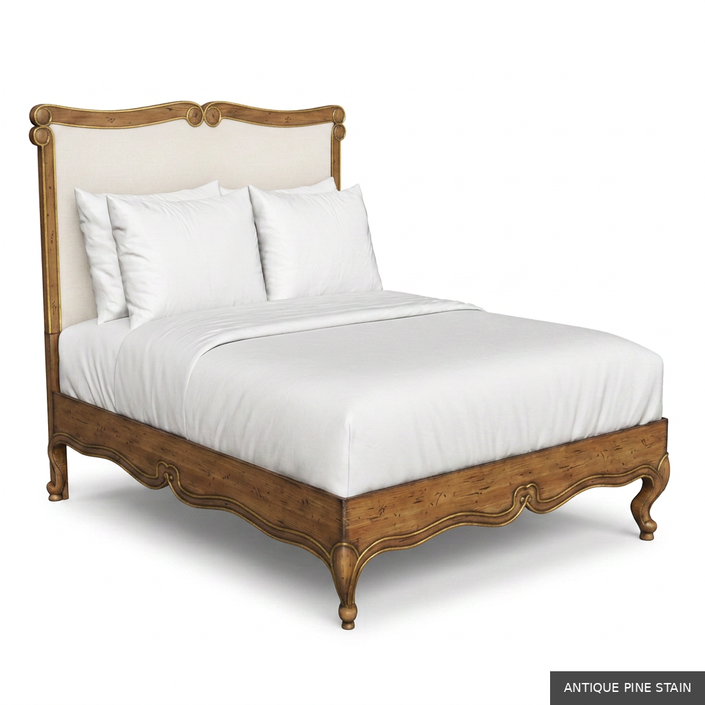 [EUR: BarnQBED] Barnard - Queen Bed   / Antique Pine Stain + Gold