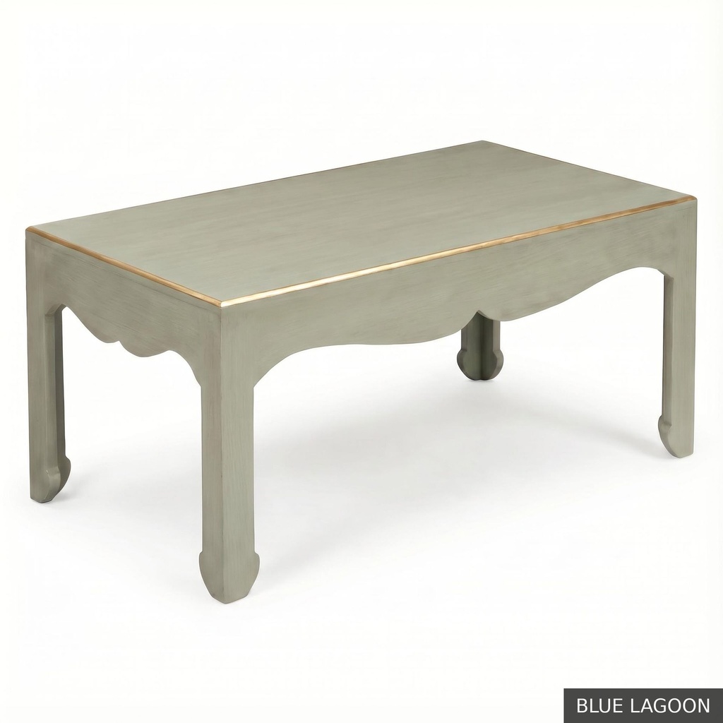 [EUR: Warr23] Warren Cocktail Table 40"x23" / Blue Lagoon + No Changes - Shell White + Gold accents - Standard