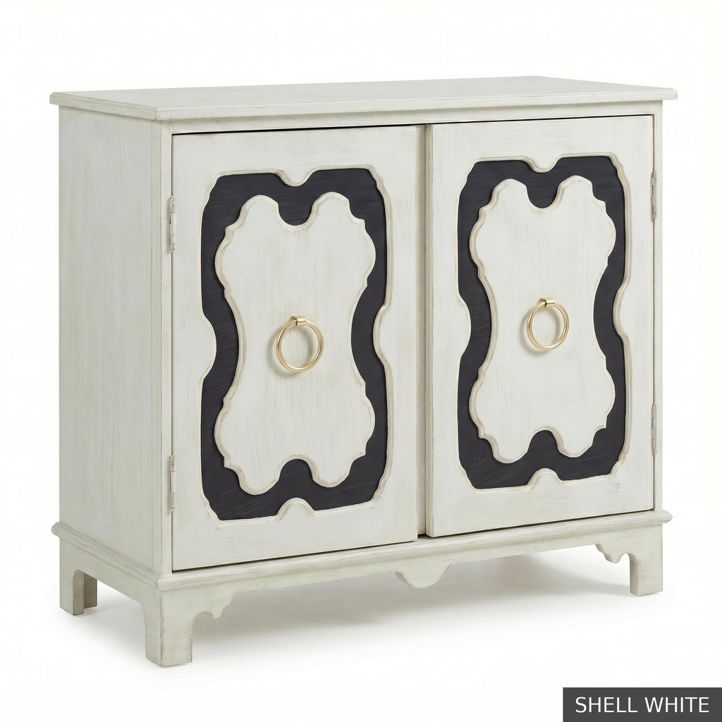 [EUR: York] York Side Table  / Shell White + Wrought Iron Accent