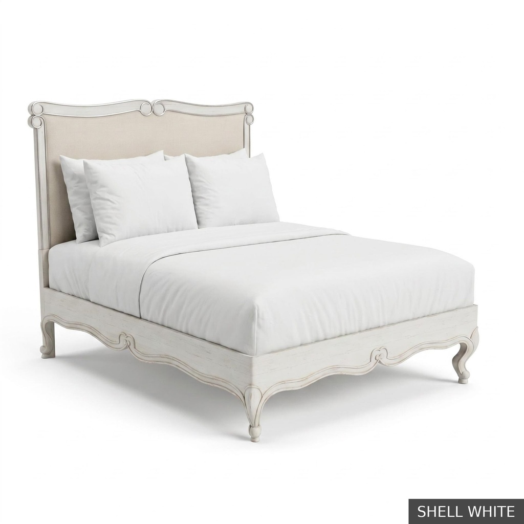 [EUR: BarnQBED] Barnard - Queen Bed   / Shell White + Silver